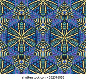 Abstract festive colorful graphic mosaic vector ethnic tribal pattern. geometric tiled design
