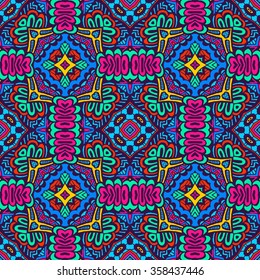 Abstract festive colorful graphic mosaic ethnic tribal pattern. geometric tiled design