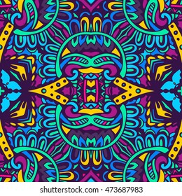 Abstract festive colorful grunge vector ethnic tribal pattern