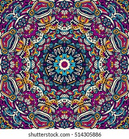 Abstract festive colorful mandala vector hand drawn pattern
