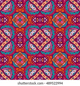 Abstract festive colorful tiles geometric doodle vector ethnic tribal pattern