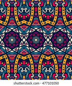Abstract festive colorful vector mosaic print ethnic tribal pattern