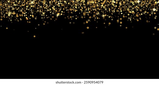 Abstract, festive, elegant background, template, poster with gold glitter, bokeh effect, golden glow, stars.