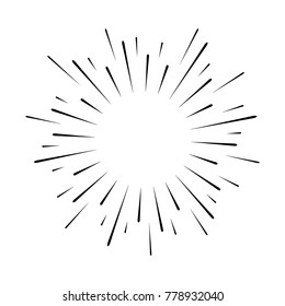 Abstract festive firework shape. Burst light rays. Exploding graphic element. Isolated on white background. Vector illustration