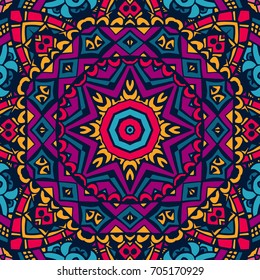 Abstract festive geometric psychedelic fancy art vector ethnic tribal pattern