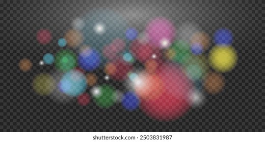 Abstract festive light background.Christmas glowing bokeh. Light effect overlay for holiday design.On a transparent background.