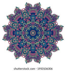 Abstract Festive Mandala Floral Design Colorful Ornament Folk Art Style