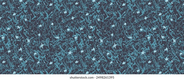 Abstract festive new year pattern, hand drawn, imitating hand written text. Vector seamless grunge pattern and Christmas decorations and snowflakes. For background, postcard, poster, greeting card
