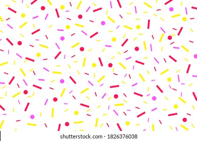 Abstract festive paper geometric shapes vector pattern background. Purple and yellow color lines and dots repeat icon pattern for wallpaper, brochure, card, flyer, poster or banner design