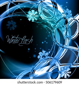 Abstract festive winter blue background with snowflakes. Stylish vector frame