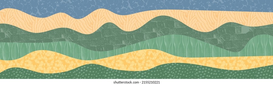 Abstract field illustration. Horizontal landscape with colorful texture. Decorative eco banner. Aesthetic nature, ecology, environment, design vector background, wallpaper