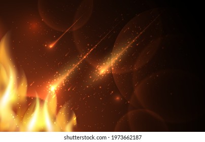 Abstract fiery background with glowing lights in red colors.