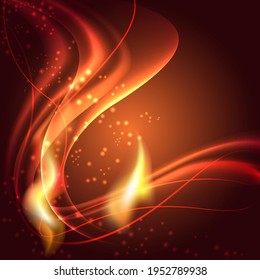 Abstract fiery flame on a dark background. Luminous points and lines. Vector.