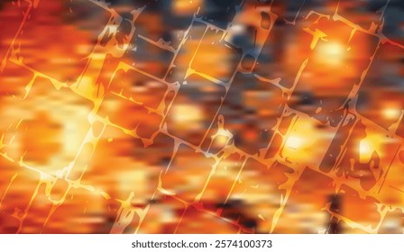 Abstract fiery mosaic, with blurred depths and geometric highlights, suggesting both chaos and ordered complexity,