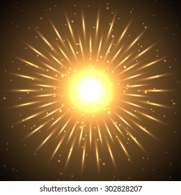 Abstract fiery sun. Bright star.