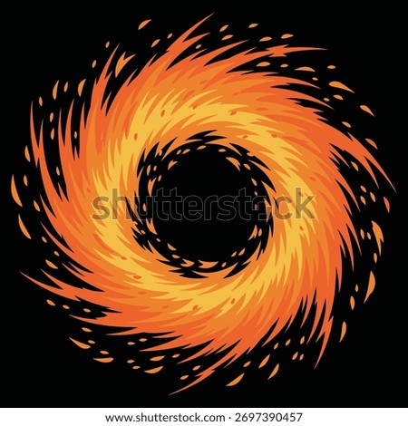 Abstract Fiery Swirl Vector – Dynamic Flame Energy Spiral Design on Black Background