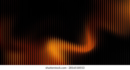 Abstract, fiery wave of orange and yellow light gracefully sweeping across a dark, rich background, conveying warmth and dynamic energy with its glowing pattern.