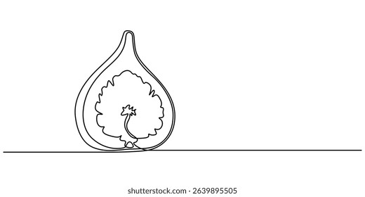 Abstract fig fruit with leaves, Continuous one line drawing isolated on white background, Continuous one single minimal line drawing Figs fruit, Single one line drawing whole healthy organic figs pro.