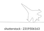 Abstract fighter aircraft in continuous line art drawing style. Minimalist black linear sketch isolated on white background. Vector illustration