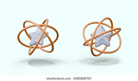 Abstract figure award. Realistic star in metal rings. Set of vector isolated templates