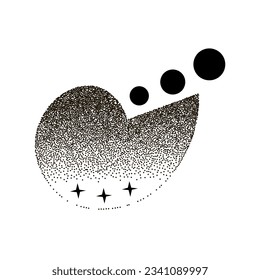 Abstract figure with circles and halftone texture from small dots vector illustration