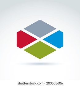Abstract figure created from four geometric parts, triangles, diamonds and rhombs. Vector colorful complex stencil symbol. 
