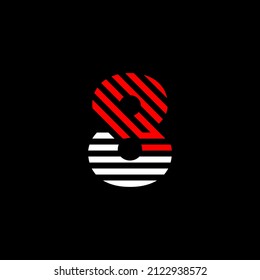 Abstract figure eight Line. Transition color linear 8 logo. Linear modern number lines. Number type alphabet template. Set logo thin line clean style, black background.