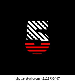 Abstract figure five Line. Transition color linear 5 logo. Linear modern number lines. Number type alphabet template. Set logo thin line clean style, black background.