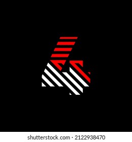 Abstract figure four Line. Transition color linear 4 logo. Linear modern number lines. Number type alphabet template. Set logo thin line clean style, black background.