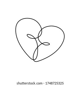 Abstract figure as a heart, emblem or logo design, small tattoo, silhouette one single line on a white background, isolated vector illustration.