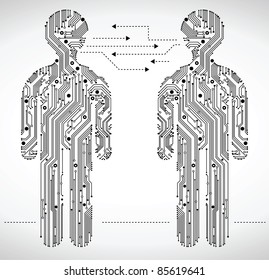 abstract figure of a man in the form of Circuit board.the communication between people with the help of modern technologies