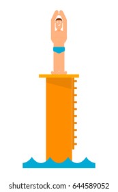 Abstract figure of a man preparing to jump into the water from the tower. Athlete before jumping into the pool. Competition in diving. Vector illustration