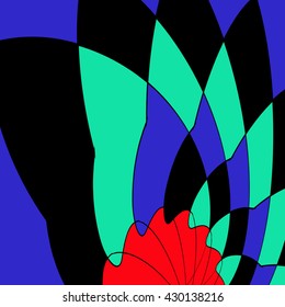 abstract figure. Petals in the chess color colors on a blue background.
