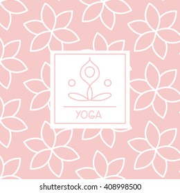 Abstract Figure Pink Yoga Studio Design Card In Pastel Colors Flat Vector Design On Ornamental Background