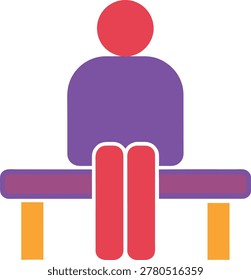 Abstract figure seated at table, graphic of office work, school study, and professional endeavor.