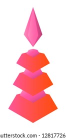 Abstract figure of a six-tier tower with a diamond crystal on top on white background