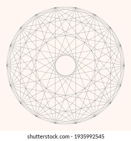 Abstract figure of thin lines in circle. Spiritual symbol like tattoo or logo