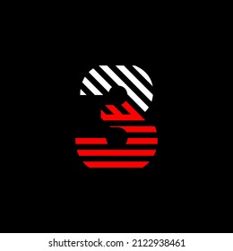 Abstract figure three Line. Transition color linear 3 logo. Linear modern number lines. Number type alphabet template. Set logo thin line clean style, black background.