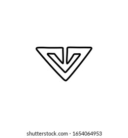 Figura abstracta como un triángulo, emblema o diseño de logotipo, pequeño tatuaje, silueta una sola línea sobre un fondo blanco, ilustración vectorial aislada.