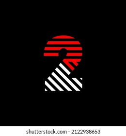 Figura abstracta dos Línea. Color de transición del logotipo lineal 2. Líneas de números modernas y lineales. Plantilla de alfabeto de tipo de número. Establece el estilo de la línea delgada del logotipo, fondo negro.