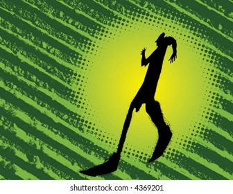 Abstract figure walking io green grunge background