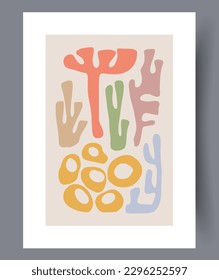Abstract figures chaotic picture wall art print. Wall artwork for interior design. Contemporary decorative background with picture. Printable minimal abstract figures poster.