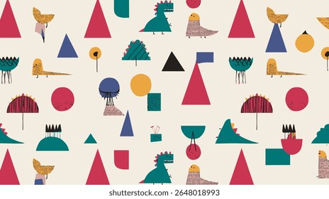 Abstract figures create pattern across white background design