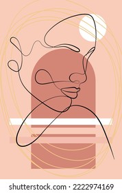 Abstract figures. Minimalistic vector posters: portrait of a woman, circles, squares, branches, abstraction. For postcards, posters, posters, brochures, cover design.