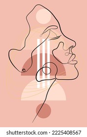 Abstract figures. Minimalistic vector posters: portrait of a woman, circles, squares, branches, abstraction. For postcards, posters, posters, brochures, cover design.