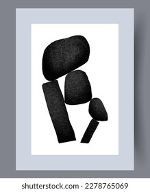 Abstract figures monochrome clutter wall art print. Contemporary decorative background with clutter. Printable minimal abstract figures poster. Wall artwork for interior design.