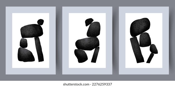 Abstract figures monochrome compositions wall art print. Printable minimal abstract poster. Wall artwork for interior design. Contemporary decorative background. 