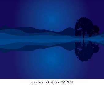 An abstract filed images with silhouette trees and hills in the background