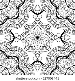 Abstract filigree pattern. Vector black and white background. Template for textile, carpet, shawl.