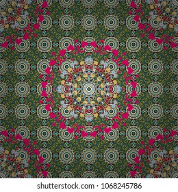 Abstract filigree seamless pattern. Vector mandalas in colors. Template for textile, carpet, wallpaper, fabric.